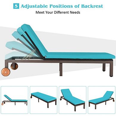 Patio Chaise Lounge Chair Outdoor Rattan Lounger Recliner Chair