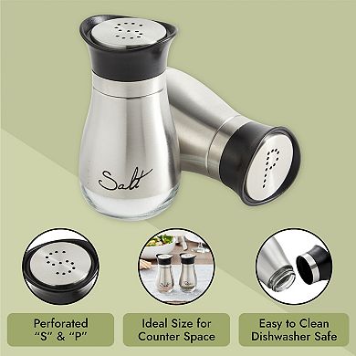 Stainless Steel Salt And Pepper Shakers Set - Modern Kitchen Decor (4oz)