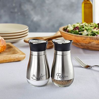 Stainless Steel Salt And Pepper Shakers Set - Modern Kitchen Decor (4oz)