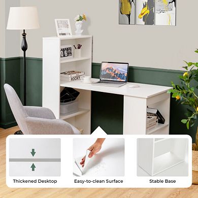 Computer Desk Writing Workstation Office With 6-tier Storage Shelves