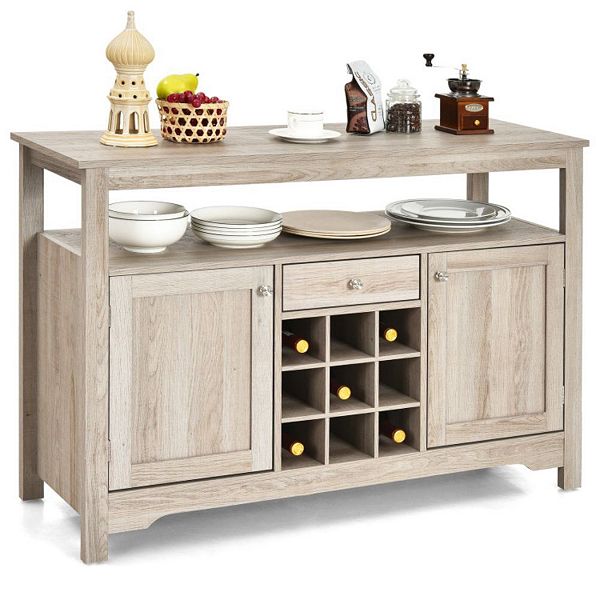 Server Buffet Sideboard With Wine Rack And Open Shelf
