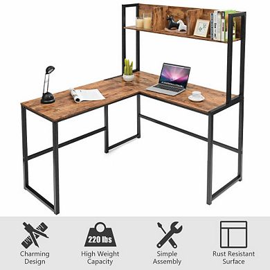 Reversible L-shaped Corner Desk With Storage Bookshelf
