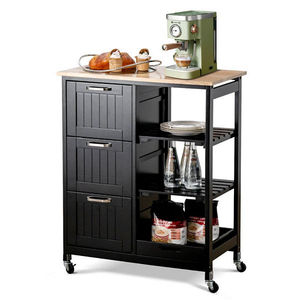 Rolling Kitchen Island Utility Storage Cart With 3 Large Drawers