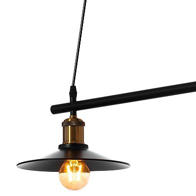 Adjustable 2 Bulb Pulley Wired Ceiling Hanging Light Fixture, Black