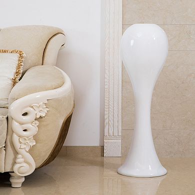 Tall White Narrow Unique Fiberglass Modern Floor Vase