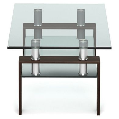 Rectangle Glass Coffee Table With Metal Legs For Living Room