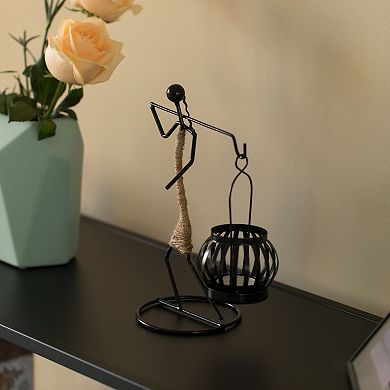 Wire Figure Candle Holder Tea Light Lantern Tabletop Centerpiece Candle Stand, Back Carry