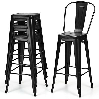 30" Height Set Of 4 High Back Metal Industrial Bar Stools