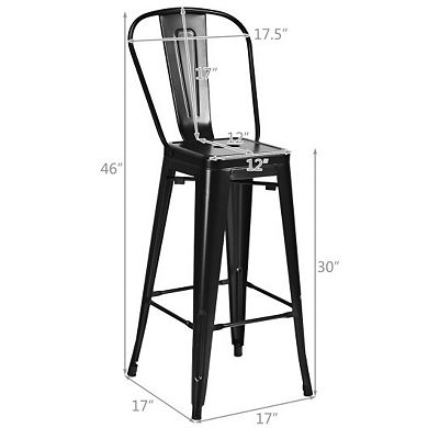 30" Height Set Of 4 High Back Metal Industrial Bar Stools