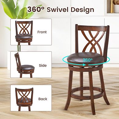360° Swivel Counter Height Chairs With Pu Leather Cushioned Seat And Footrests