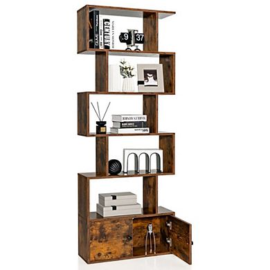 Hivvago 6-tier S-shaped Freestanding Bookshelf With Cabinet And Doors