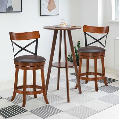 Set Of 2 Bar Stools 360-degree Swivel Dining Bar Chairs With Rubber Wood Legs