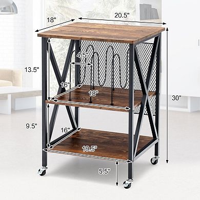 3 Tiers Vintage Style Rolling End Table