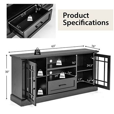 Tv Stand With Glass Doors Cubbies And Drawer-black