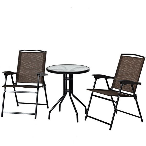 3 Pieces Bistro Patio Garden Furniture Set Of Round Table And Folding Chairs