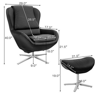 360° Swivel Leather Lounge Chair With Ottoman And Aluminum Alloy Base