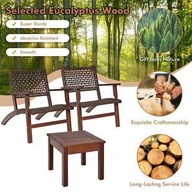 3 Pieces Outdoor Wooden Patio Rattan Furniture Set