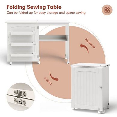 White Folding Swing Craft Table Storage Shelves Cabinet