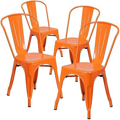Set Of 4 Outdoor Indoor Metal Stacking Bistro Dining Chairs