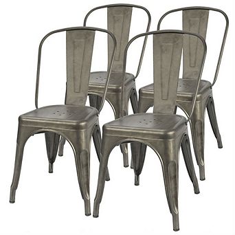 Set Of 4 Outdoor Indoor Metal Stacking Bistro Dining Chairs