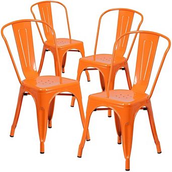 Set Of 4 Outdoor Indoor Metal Stacking Bistro Dining Chairs