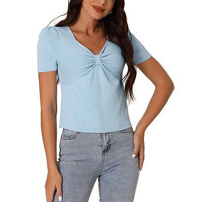 DAFPZW Women's Puff Long Sleeve Shirts Pleated V Neck Fall Tunic Tops Blouse Dressy Casual Loose Summer T Shirts