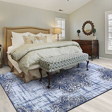 Garvee Indoor Vintage Floral Print Area Rug Soft Non Slip Oriental Carpet Mat