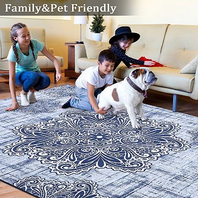 Garvee Indoor Vintage Floral Print Area Rug Soft Non Slip Oriental Carpet Mat