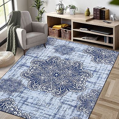 Garvee Indoor Vintage Floral Print Area Rug Soft Non Slip Oriental Carpet Mat