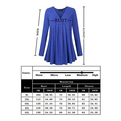 Plus Women's Plus Size Long Sleeve V Neck Tunic Tops Pleated Flowy Tee Shirt Causal Loose Blouse