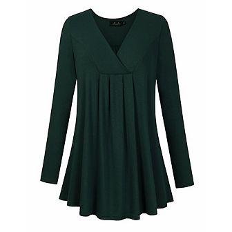 Plus Women's Plus Size Long Sleeve V Neck Tunic Tops Pleated Flowy Tee Shirt Causal Loose Blouse