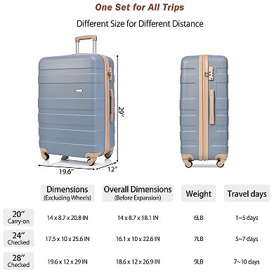 20"24"28" Luggage Sets Of 3pcs Expandable Hardshell Lightweight Spinner Wheels