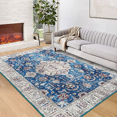 Glowsol Vintage Boho Floral Rug Oriental Soft Floorcover Mat For Bedroom Living Room