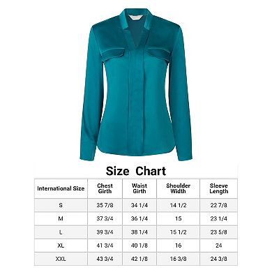 Women's V Neck Top Long Sleeve Pleated Front Work Office Blouse