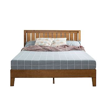 Full Size Solid Wood Platform Bed Frame With Headboard In Medium Brown Finish