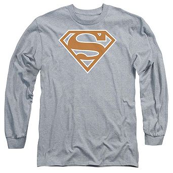 Superman Burnt Orange & White Shield Long Sleeve Adult T-shirt