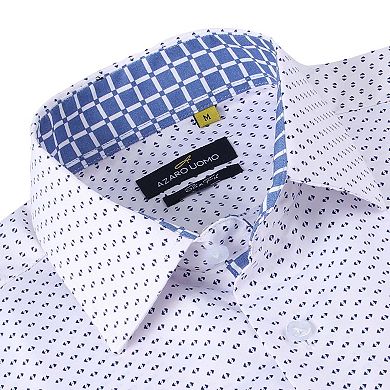 Azaro Uomo Men Slim Fit Four-way Stretch Geometric Long Sleeve Button Down