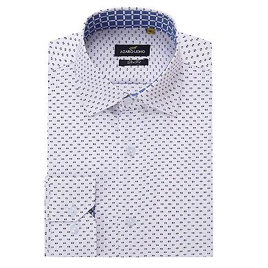 Azaro Uomo Men Slim Fit Four-way Stretch Geometric Long Sleeve Button Down