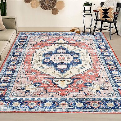 Garvee Traditional Floral Print Area Rug Machine Washable Vintage Soft Carpet Mat