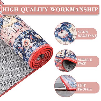 Garvee Traditional Floral Print Area Rug Machine Washable Vintage Soft Carpet Mat