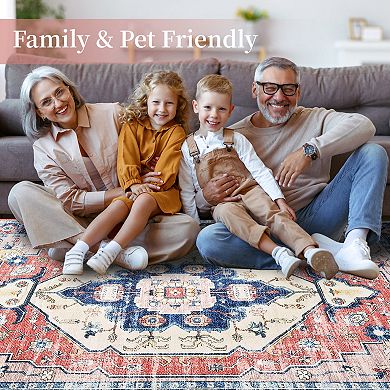 Garvee Traditional Floral Print Area Rug Machine Washable Vintage Soft Carpet Mat