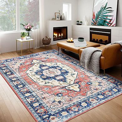 Garvee Traditional Floral Print Area Rug Machine Washable Vintage Soft Carpet Mat