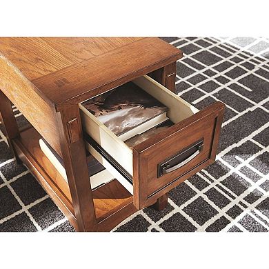 Mission Style Chairside End Table Nightstand with 1 Drawer and Lower Shelf in Brown, 13 Inch