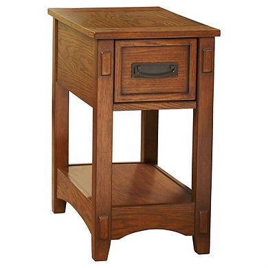 Mission Style Chairside End Table Nightstand with 1 Drawer and Lower Shelf in Brown, 13 Inch