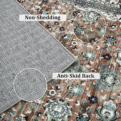 Garvee Machine Washable Floral Medallion Area Rug Soft Non Slip Home Decor Carpet