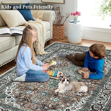 Garvee Machine Washable Floral Medallion Area Rug Soft Non Slip Home Decor Carpet
