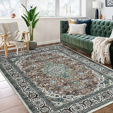Garvee Machine Washable Floral Medallion Area Rug Soft Non Slip Home Decor Carpet
