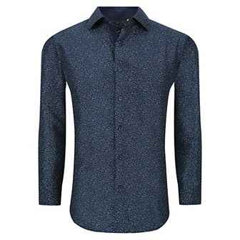 Azaro Uomo Men Slim Fit Four-way Stretch Geometric Long Sleeve Button Down