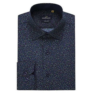 Azaro Uomo Men Slim Fit Four-way Stretch Geometric Long Sleeve Button Down