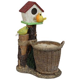 Sunnydaze Polyresin Bird House Planter Statue With Solar Lighted Birds